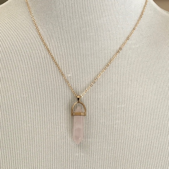 Pink Crystal Pendant Necklace Gold Tone - Picture 3 of 4